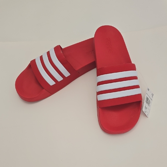 NWT Adidas Red White Adilette Shower Slides Sandals Made In Italy Size Men\'s 18